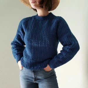 Hand knit blue crew